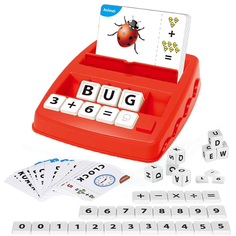 Kinderen die een lettercombinatiespel voor kleuters spelen, lerend speelgoed voor kinderen, interactief alfabet, wiskundespel, abc-leerflitskaarten: Roze
