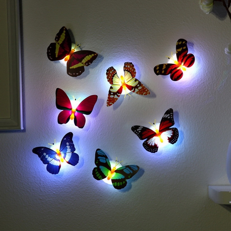 Kleurrijke Vlinder Led Night Light Mooie Muur Nachtverlichting 3D Muursticker Kleur Willekeurige Voor Thuis Slaapkamer Decoratieve