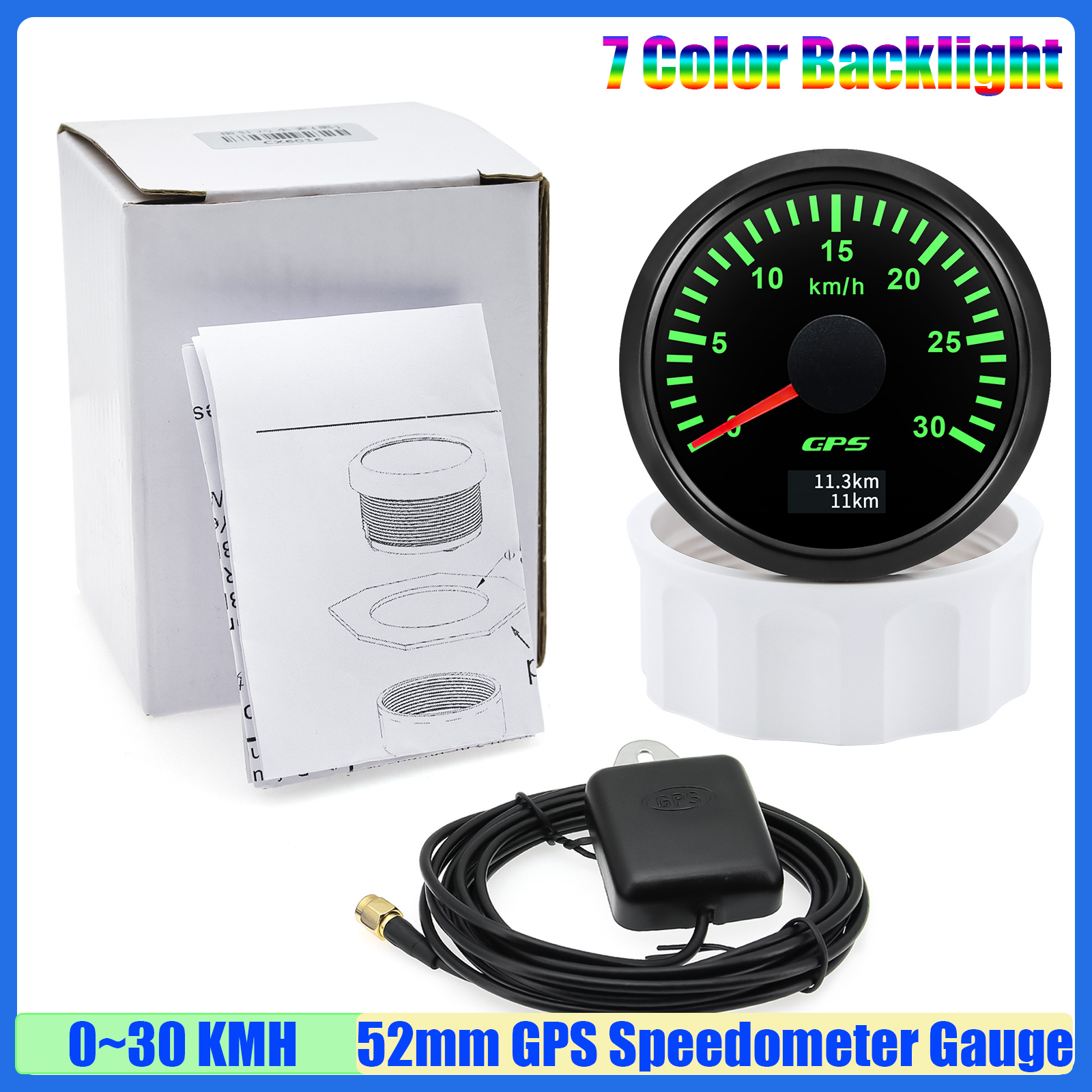 30 km/t 60 km/t 80 km/t 120 km 200 t gps-speedometer med antenne 7- farvet led-hastighedsmåler kilometertæller auto bil båd 12 v 24v brugerdefineret: Mørkegrå