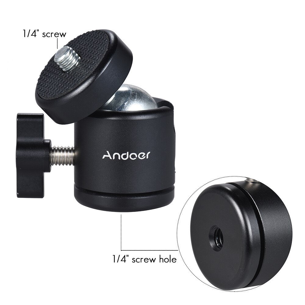 Andoer Mini Adaptador Ballhead Monte Tripé Cabeça Bola de Metal com 1/4 "Parafuso & 1/4" Buraco Do Parafuso