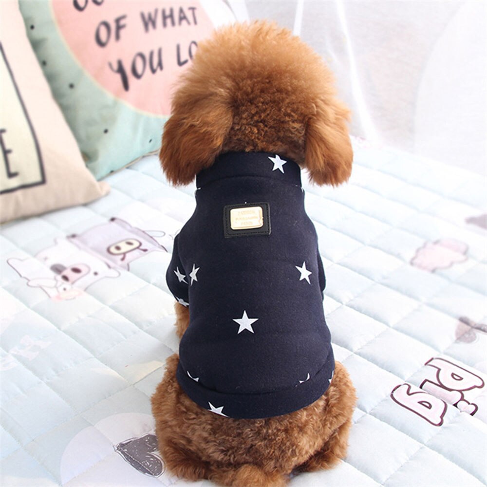 Sudadera de algodón con estampado de estrellas para mascota, suéter para perros pequeños, gatos, niño y niña, cuello redondo, abrigo suave y cálido para perro, chaqueta, ropa para cachorros