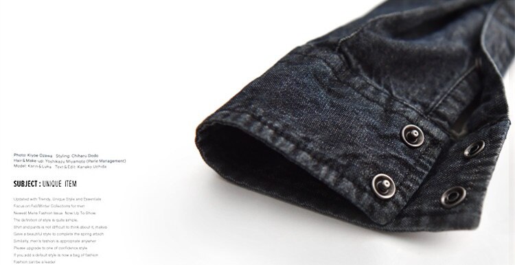 Katoenen denim overhemd heren merkkleding mandarijn kraag overhemd heren retro wassing donker slim fit heren overhemd casual camisa masculina