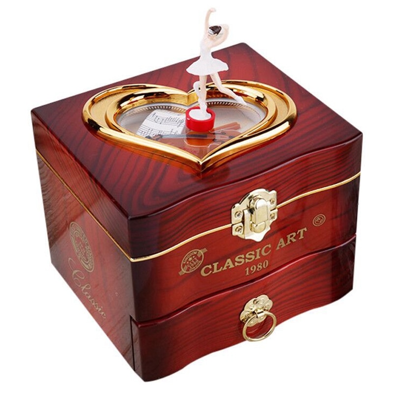 Caja de música bailarina caja para joyas de plástico niñas carrusel mano manivela caja de música mecanismo: Default Title