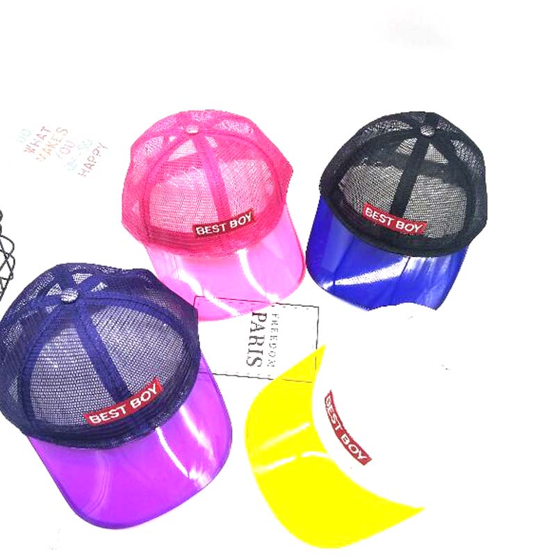 Europa amerika transparante borduurwerk kinderen baseball pet lente zomer plastic merk snapback mesh hoed voor jongens net pet