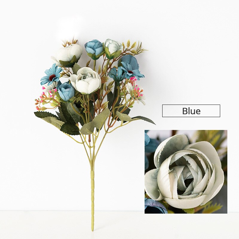 Kunstmatige Bloemen Boeket Zijde Pioen Rose Bruiloft Decoratie Bloem Zijde Bloemen Home Decoratie Accessoires: Blauw