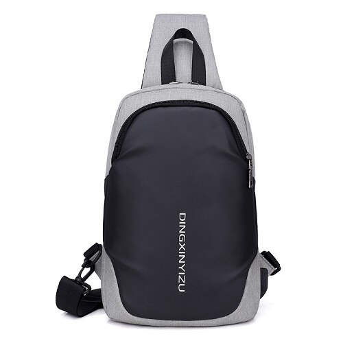 Male Shoulder Bags USB Charging Crossbody Bags Single Shoulder Strap Easy Matching Back Bag: Gray