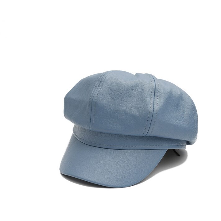 Kvinder pu læder ottekantede hætter nyhedsdreng kasket vintage motorhjelm baret retro vintermaler hat chapeu: Blå