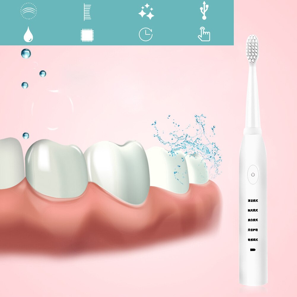 Volwassen Elektrische Tandenborstel Waterdicht Smart Timer Ultrasone Trillingen Cleaner Smart Timer Oplaadbare Whitening Tandenborstel