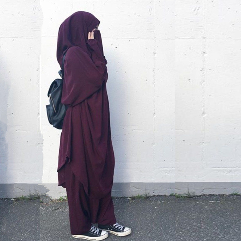 2 sztuka zestaw modlitwa odzież pełna pokrywa sukienka Abaya Eid Ramadan muzułmański islamski długi Khimar Jilbab szaty kobiety workowate spodnie haremki