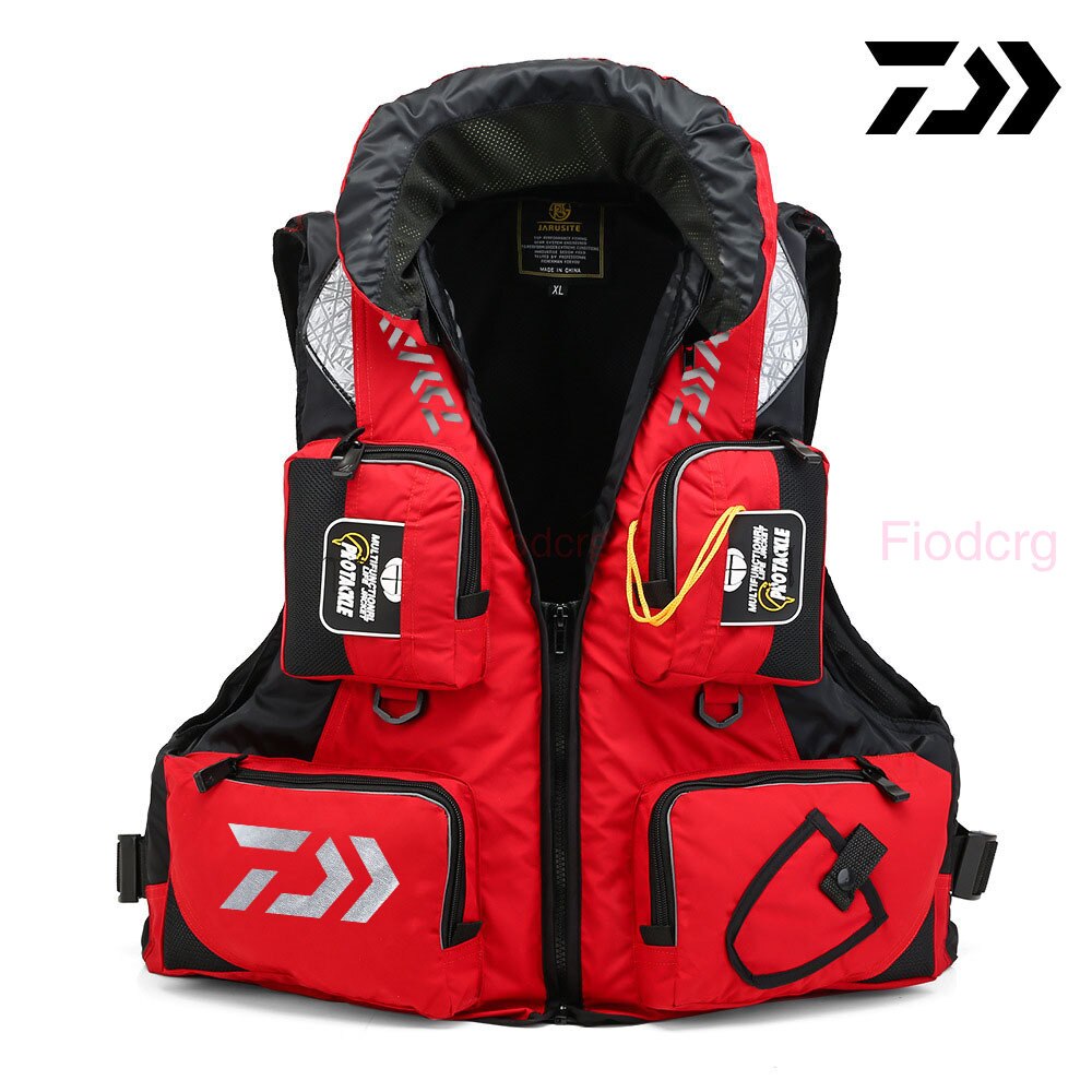 Daiwa-Chaleco de pesca al aire libre, salvavidas, ropa de pesca, aparejos de pesca, chaleco de flotación transpirable portátil: Rojo / XL