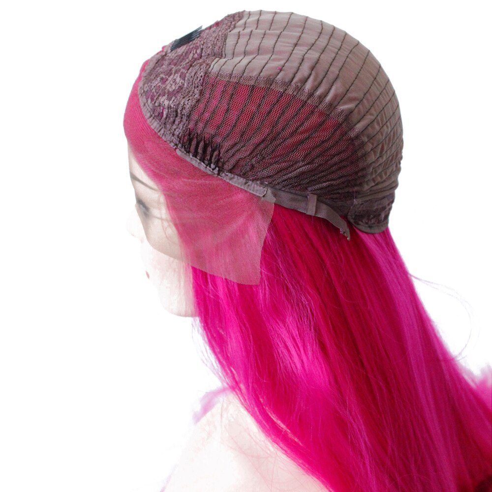 Parte media peluca atada a mano Color rosa rojo liso resistente al calor Cosplay del pelo Drag Queen sin pegamento pelucas sintéticas de encaje frontal