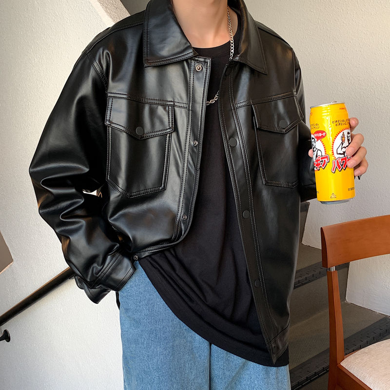 Iefb herreklær vår svart myk fuskeskinn jakke herre streetwear jakke svart oversize streetwear lommer klær: Xl