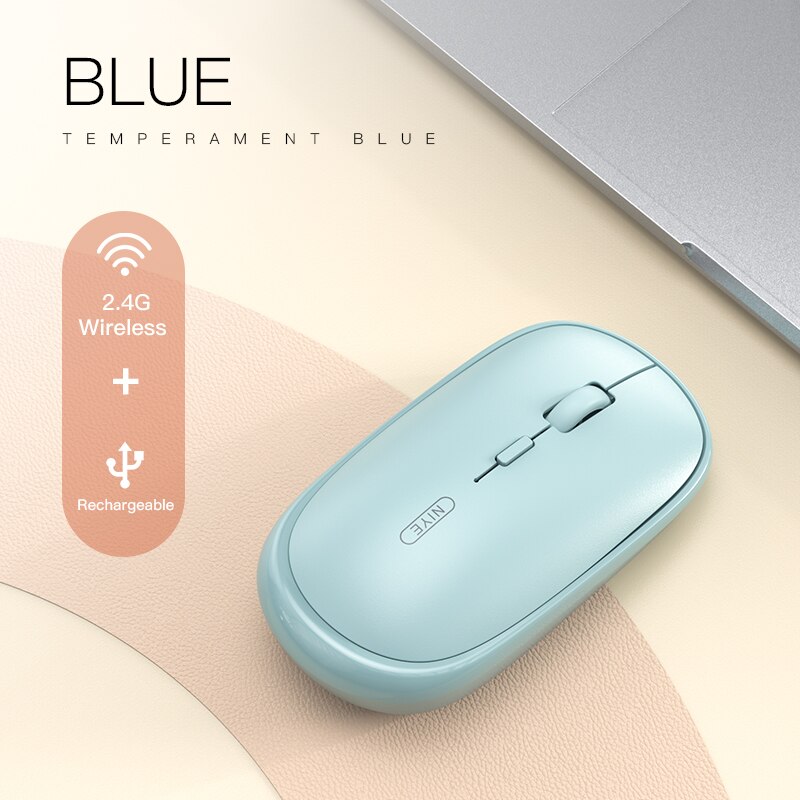 Wireless Mouse Rechargeable Mute silent pink 1600 DPI Mause portable office computer notebook Ergonomic mice for iphone Xiaomi: Blue Rechargeable