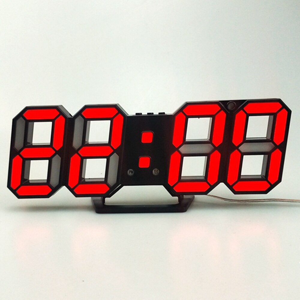 Digitale 3D Led Wekker Elektronische Bureau Tafel Klokken Met Grote Temperatuur Voor Thuis Woonkamer Decor Muur Opknoping Klok: BlackRed