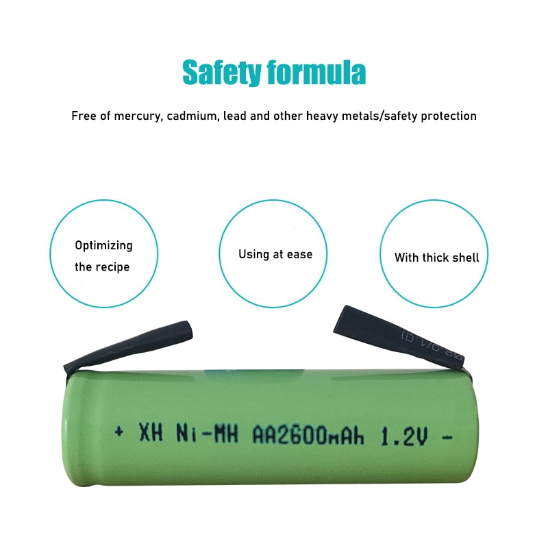 Original AA Rechargeable Battery 1.2V 2600mah AA Ni-MH Battery with Solder Pins for DIY Electric Razor toothbrush Toys