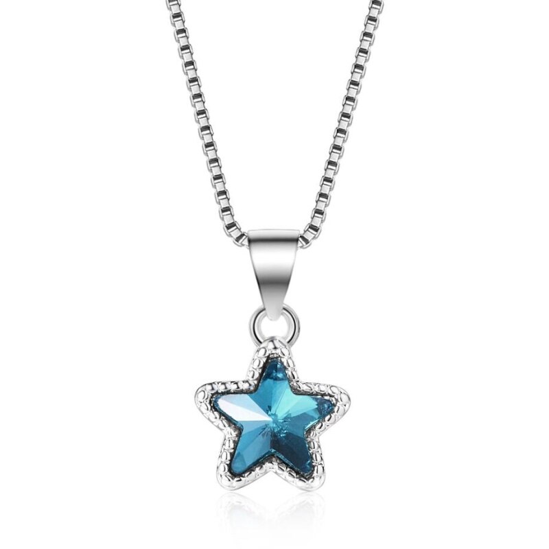 Pentagrama Mini estrella azul cristal colgante simple salvaje 925 plata esterlina plateado clavícula cadena femenina collar SNE372