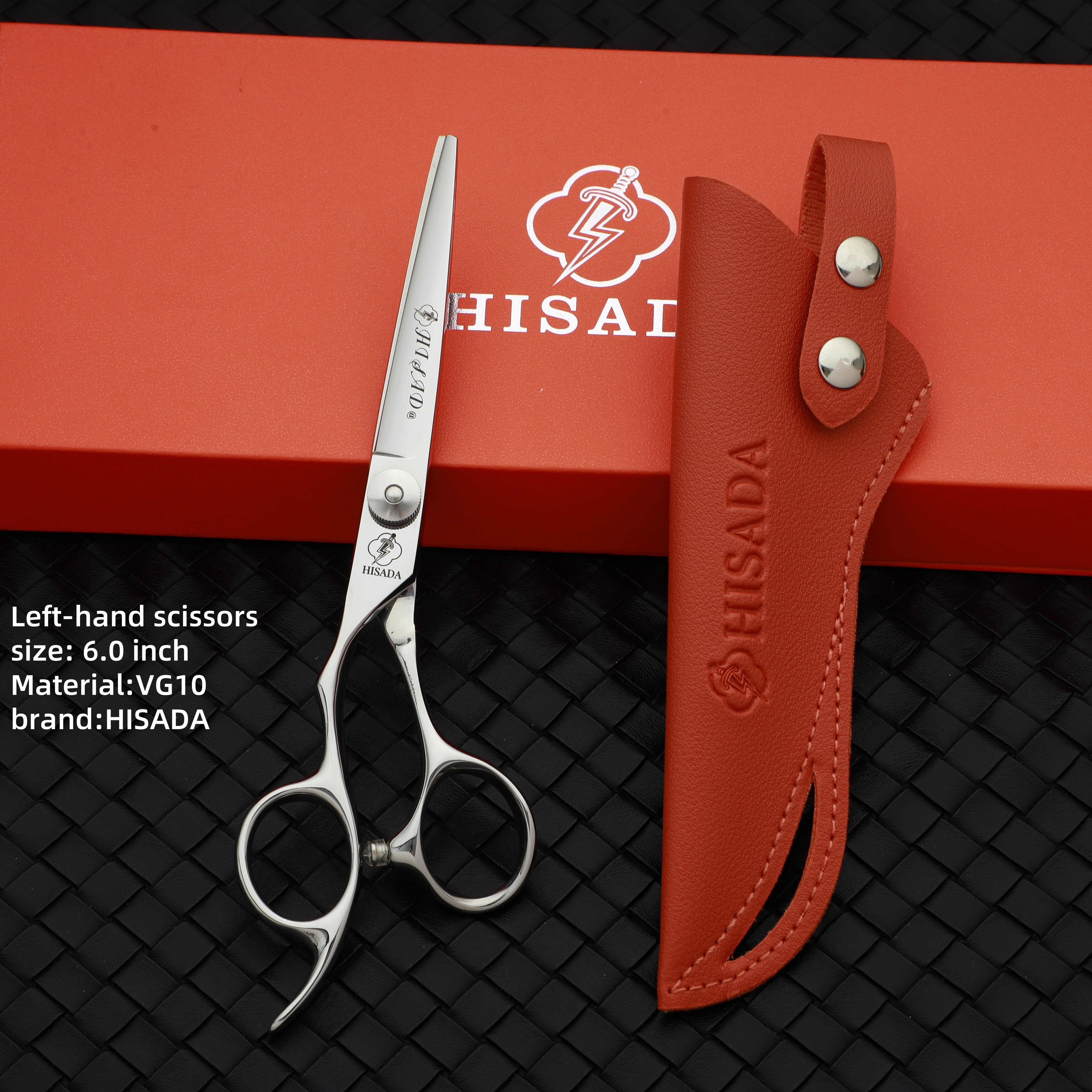 Venstrehåndssaks hårklippsaks 6.0- tommers frisørsaks  vg10- materiale eksklusive saks: Rød