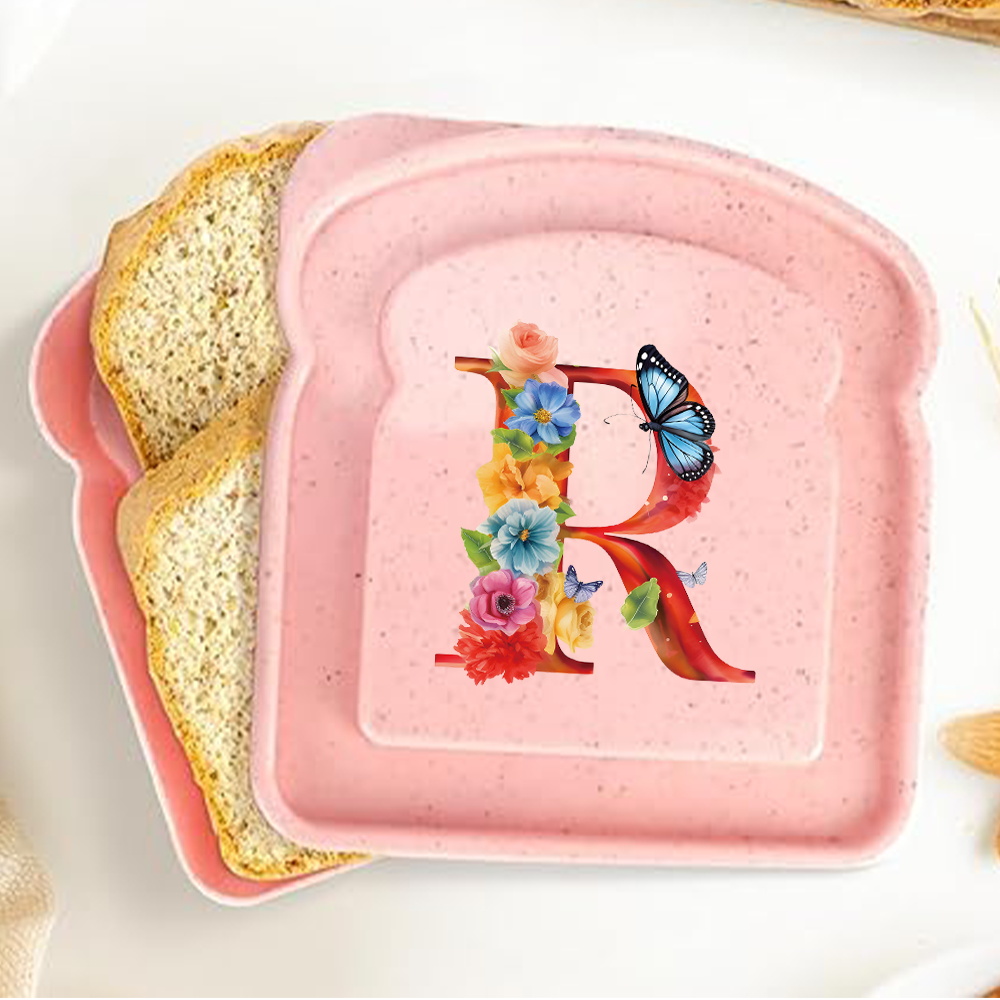 Caja de almacenamiento para tostadas y sándwiches con tapa, fiambrera portátil para alimentos, bolsa de almuerzo para pan, contenedor organizador Bento, patrón de letras de mariposa: Gris oscuro