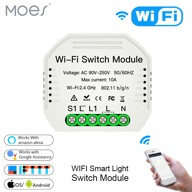 Mini wifi smart lys switch diy breaker modul smart life / tuya app fjernbetjening, fungerer med alexa echo google home 1 2 way