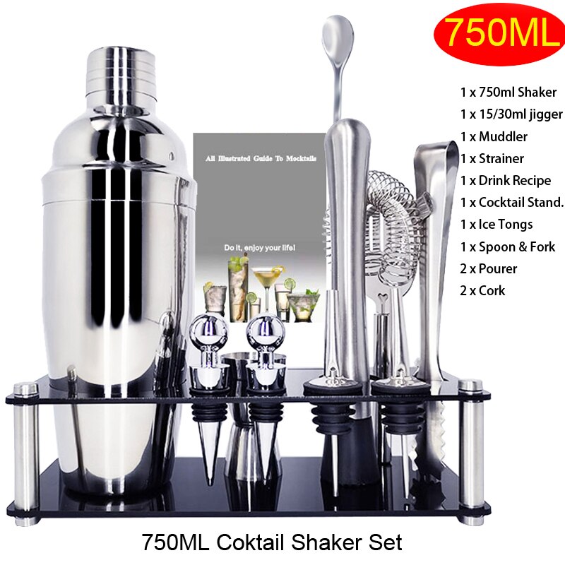Juego de mezclador de vino tinto de acero inoxidable, 12 unidades, 750/600ml, mezclador de vino, cócteles, coctelera, bebidas de Bar, barman: 11Pcs 750MLRack