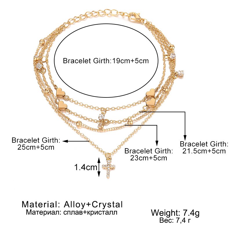 Bracelet de cheville croisé en cristal doré pour femmes, bijoux d&#39;été, multicouches, chaîne de pied, accessoires de plage