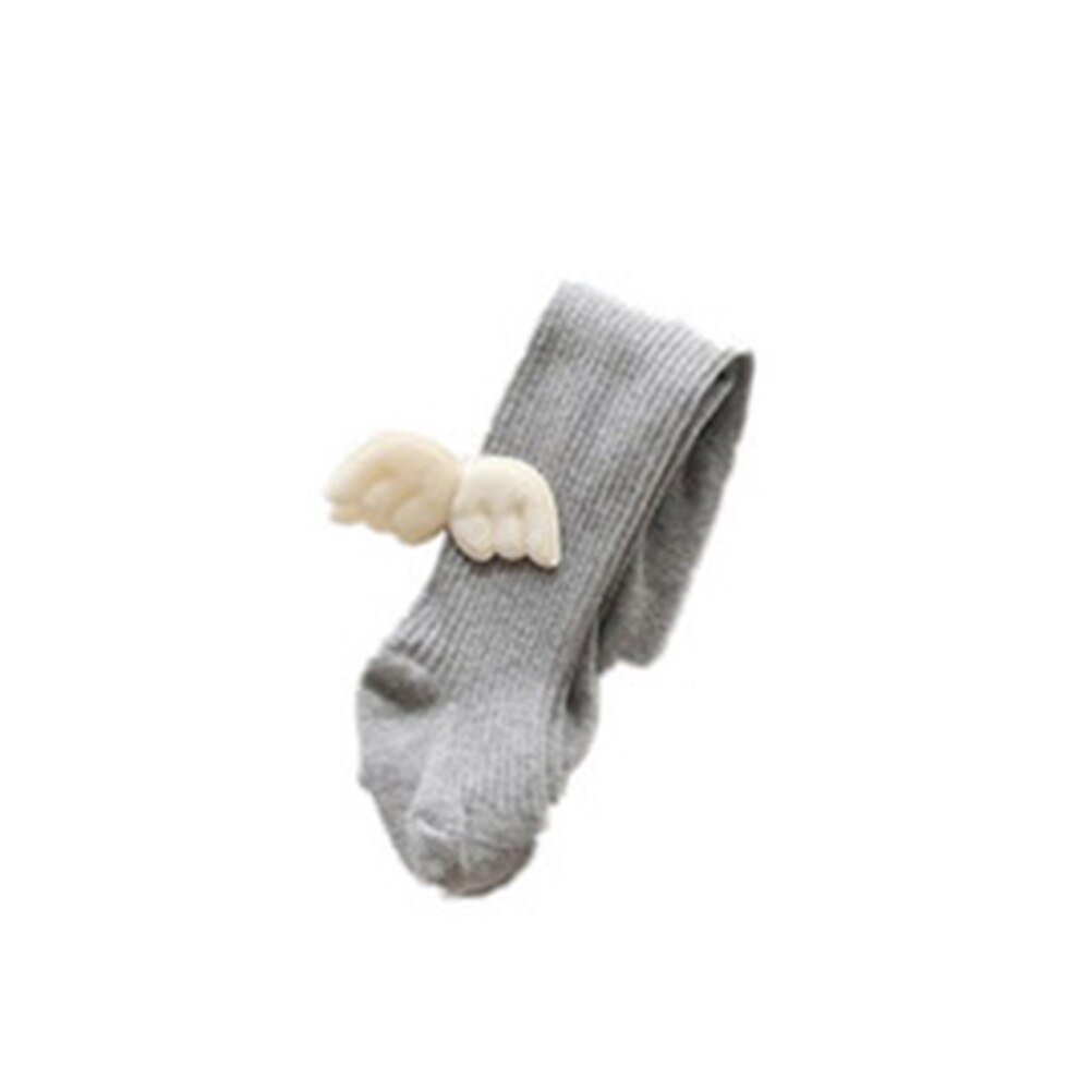 Infantile enfants bébé filles collants ailes d'ange couleur unie câble tricot Leggings doux coton collants: Light Grey / 12-24M