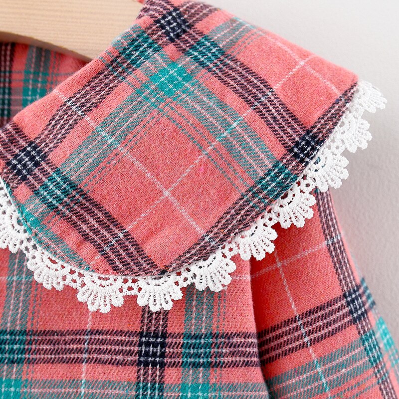 Autumn Baby Girls Lace Collar Plaid Shirt