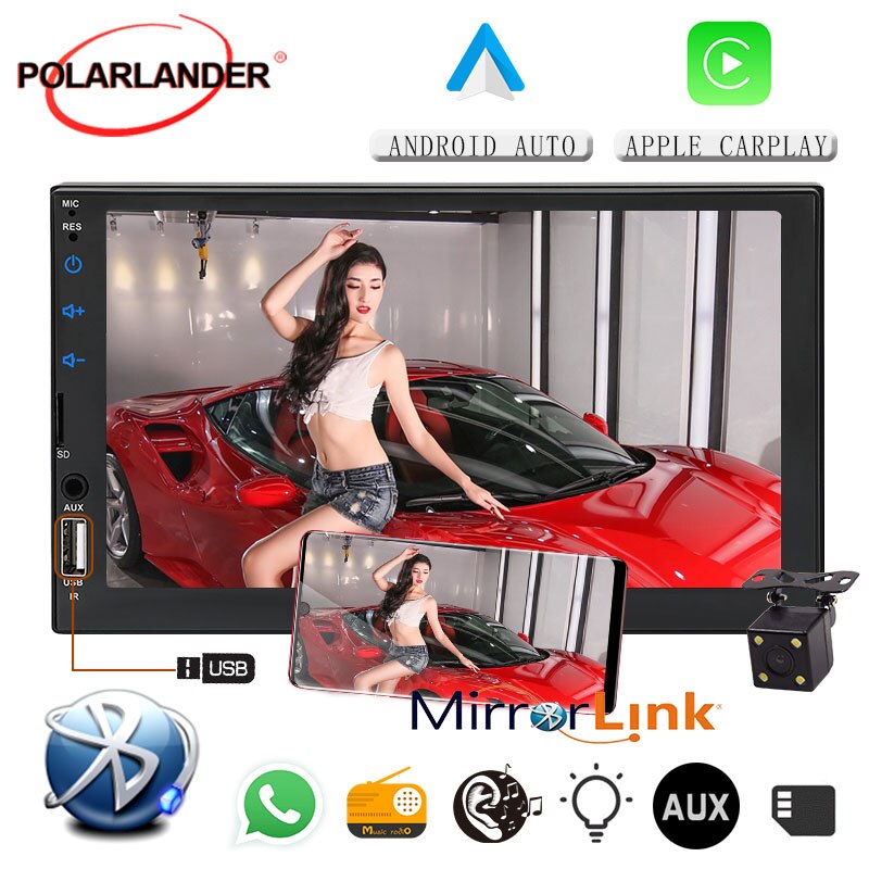 Spejllink radio til carplay android bilstereo  mp5 afspiller multimedie bilradio autoradio ios bakkamera 7 "berøringsskærm