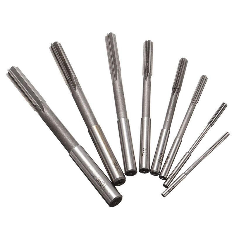 8pcs/set HSS H7 Machine Reamer Straight Shank Chucking Reamers Set Cutter Tool 3/4/5/6/7/8/9/10mm