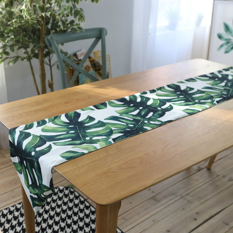 Nordic Fresh Printing Table Runner Green Plant Rectangle Tablecloth Tv Cabinet Cover Towel Monstera Table Mat Coffee Table Deco