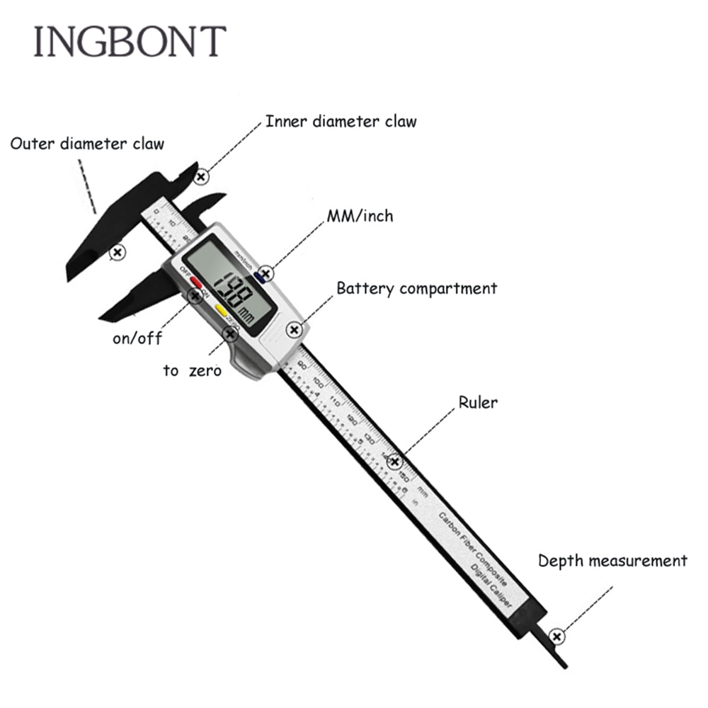100mm 150mm Electronic Digital Caliper 6 Inch Carbon Fiber Vernier Caliper Gauge Micrometer Measuring Tool Digital Ruler
