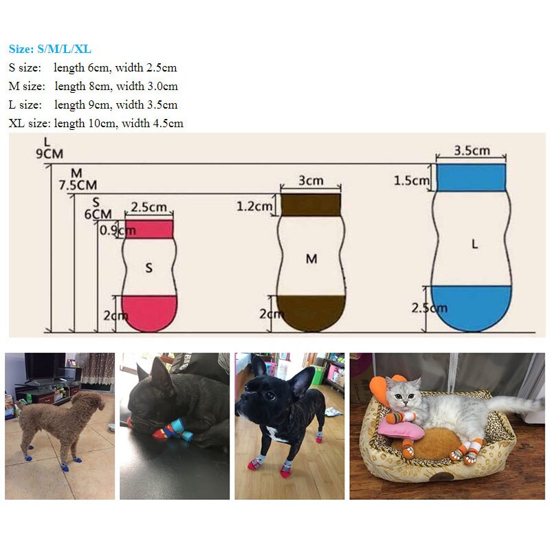 Hundesokker til hunde katte indendørs komfortable bomuldshvalpe sokker skridsikre sko støvler med gummiforstærkning 4 stk / sæt
