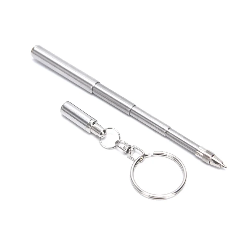 Kugelschreiber Schlüsselanhänger Multifunktionaler Mini-Schlüsselanhänger aus Metall Edelstahl Teleskopstift Schlüsselanhänger Teleskopstift Werkzeug