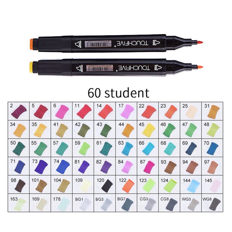 TOUCHFIVE 60 Colors Pen Marker Set Dual Head Sketch Markers Cheap Alcohol Marker Pen For Draw Manga Animation Art Supplie: 60-student-black