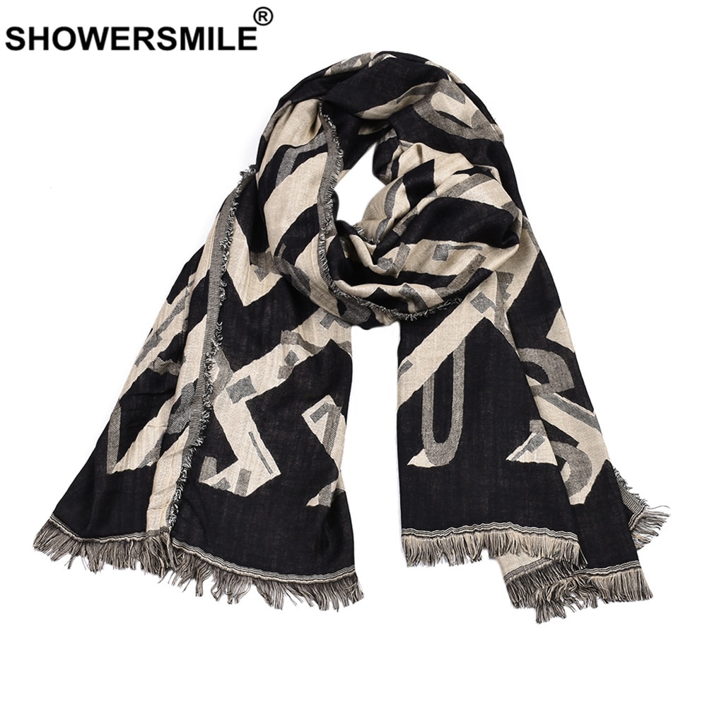 Showersmile herr halsduk brevtryck vinterscarf herr tofs pashmina svart marinröd herrmärke halsdukar