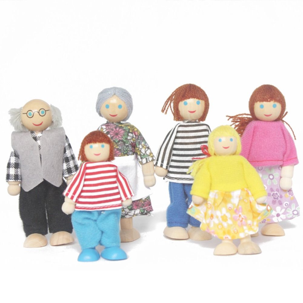 Famille de poupées en bois articulées pour jeu de rôle, ensemble de figurines multicolores, pour maison de poupée en bois