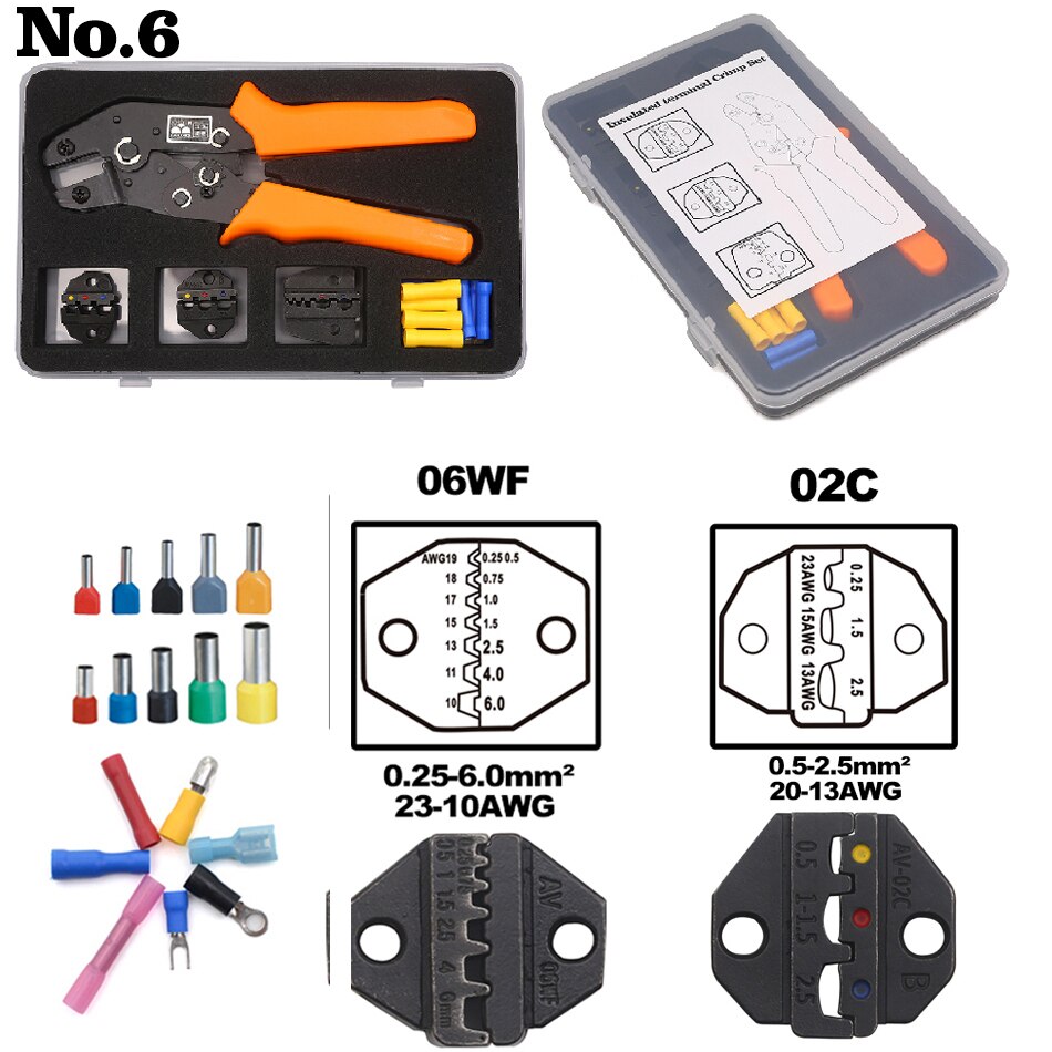 Insulated Terminals Crimper And Interchangeable Dies For Heat Shrinkable Connector Wire Crimping Tools Ratcheting 7Inch SN-02C: A-0725