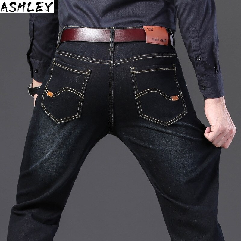 Herrjeans klassiska slim stretch vida jeans herr svart blå casual jeans herrjeans