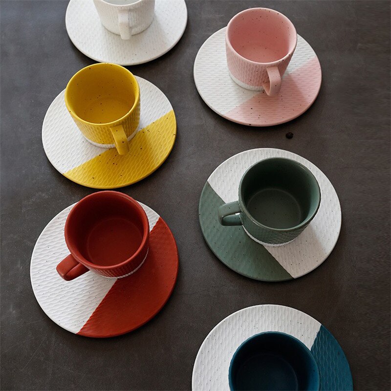 Taza de café mate japonesa de cerámica gruesa, juego de taza de leche de cerámica con platillo, creativa taza de té de la tarde, vajilla de postre