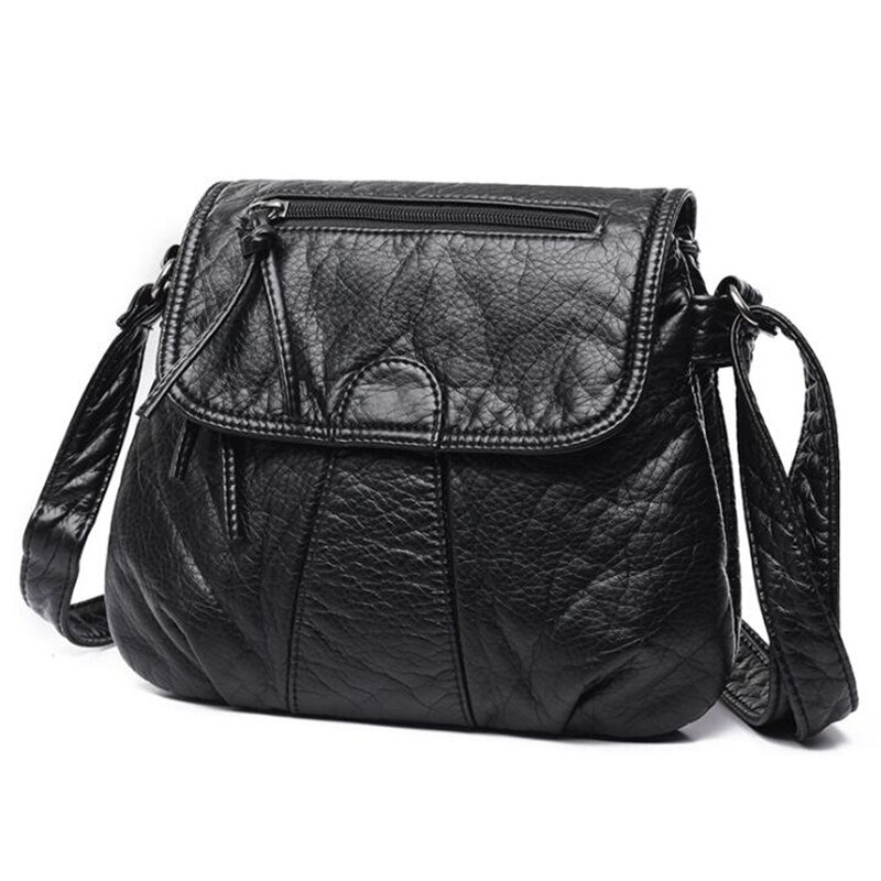 Petit sac à main noir en cuir PU lavé pour femmes, sacoche à bandoulière souple