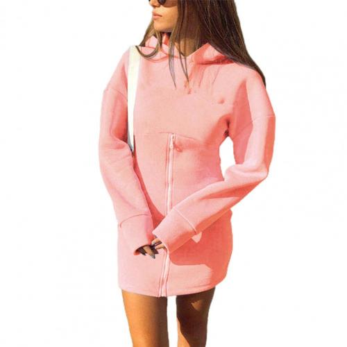 Fit Delicate Hooded Mini Short Thick Sweatshirt Tight Sheath Dress All Match for Dating: XL / Pink