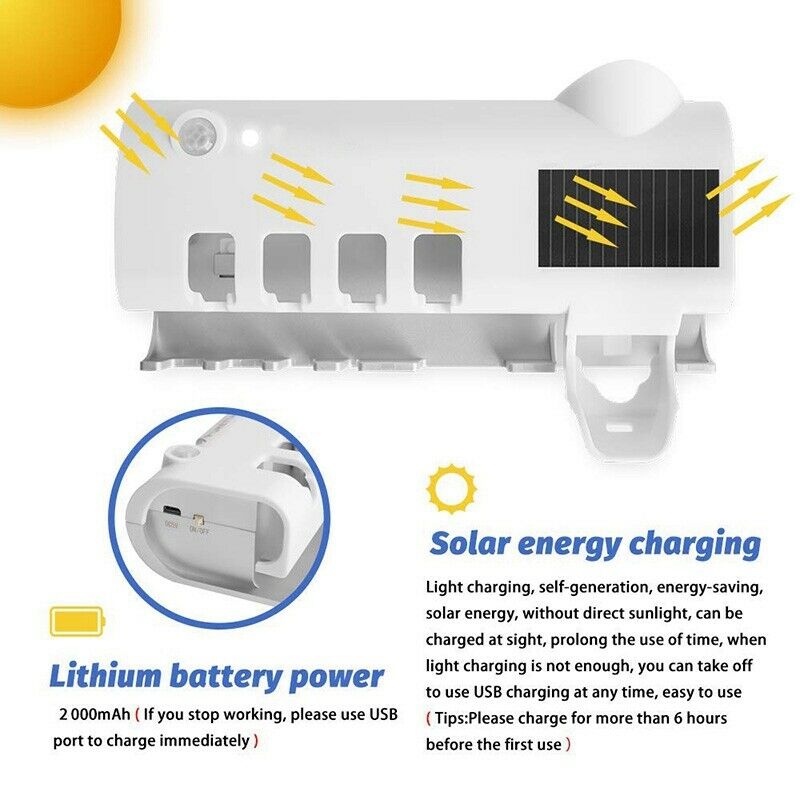 Black/white UV Light Toothbrush Sterilizer Holder Inhibit bacterial Toothbrush Antibacterial Box Automatic Toothpaste Dispenser