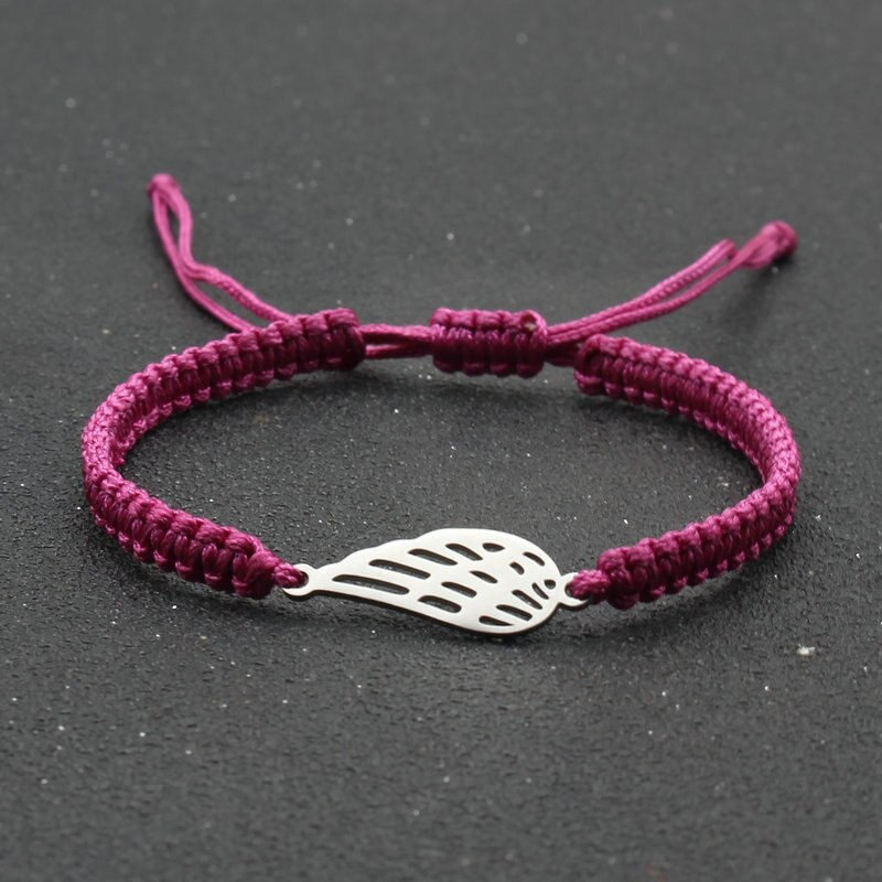 Bransoleta ze stali nierdzewnej Angel Wing Charm bransoletka ręcznie pleciona regulowana Lucky czerwona linka bransoletki dla kobiet mężczyzn biżuteria przyjaźni: Rose Red