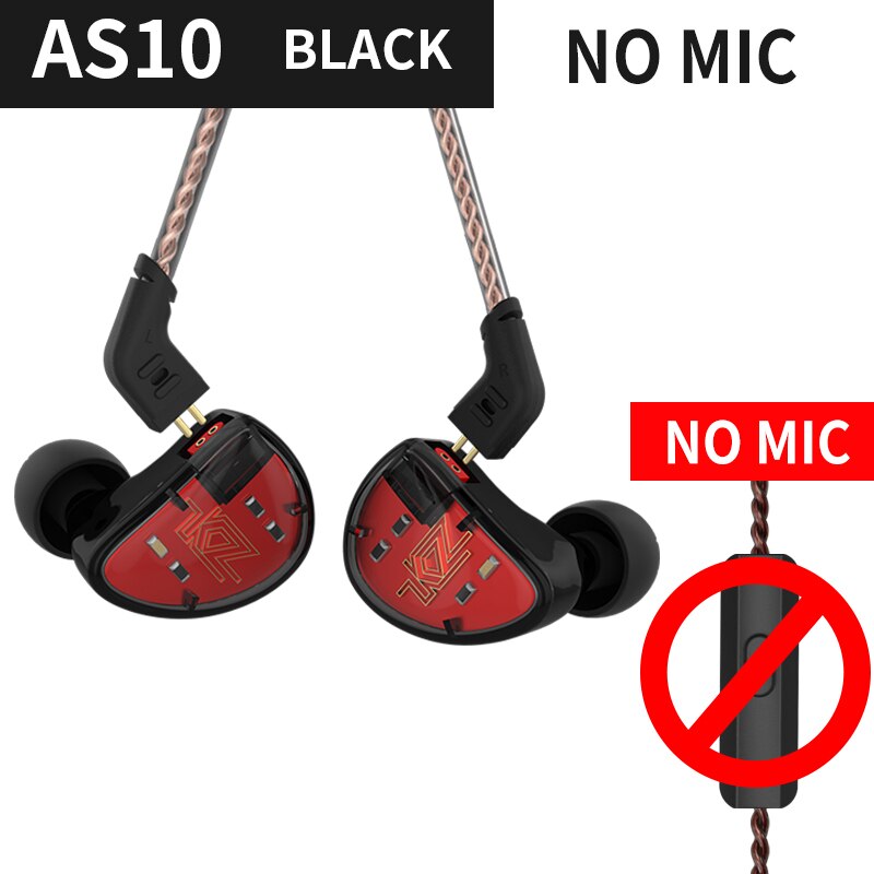 Kz AS10 Cyaan 5BA Balanced Armature Driver Hifi Bass In Oortelefoon Monitor Game Headset Noise Cancelling Oordopjes: Black without mic