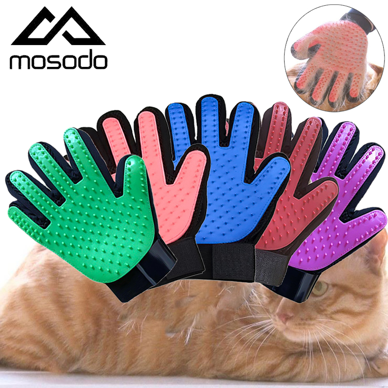 Mosodo kat grooming handsker med tpr børstehoved kæledyr hårfjerning handsker let at holde hår massage hund bad handsker