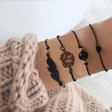 Schwarz Lotus blume Herz Blatt Armbänder einstellen Für Frauen Charme Kette Hand Schmuck Mädchen