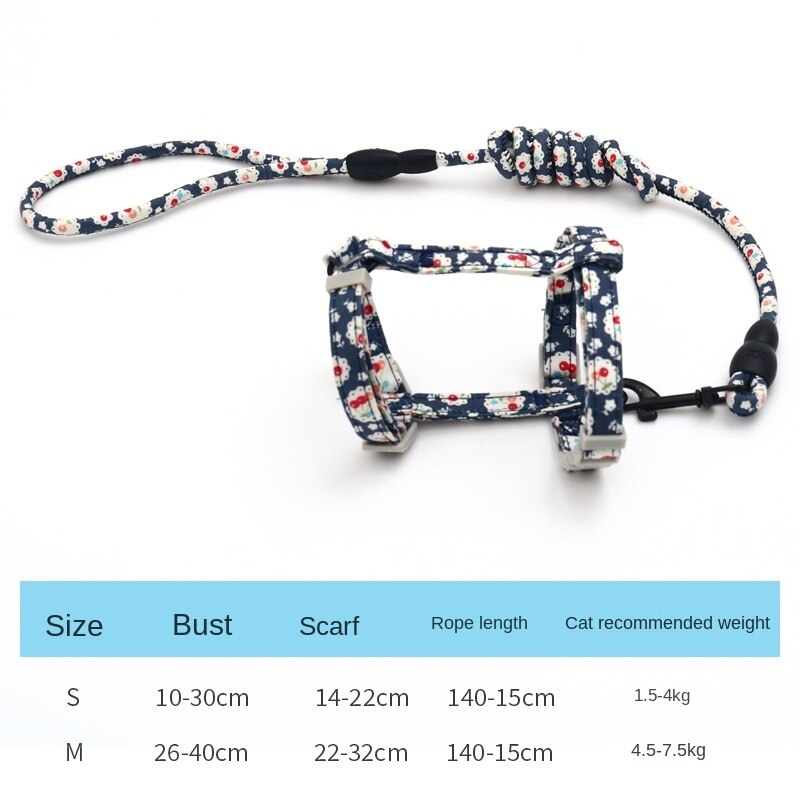 Japanese style cat harness traction rope chest harness for walking cat rope gatos chain cat accessories arnes gato kitten collar: blue / 1.5