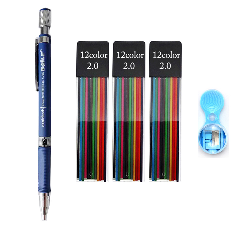 Lápiz mecánico retráctil de Metal/plástico, bolígrafo de 2mm de recambio 2B para la escuela de dibujo de bocetos, color negro, 2,0: Transparente