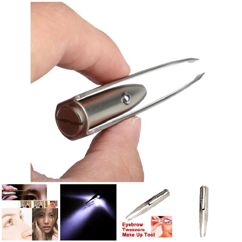 Stainless Steel Eyebrow Tweezers with LED Light Hair Removal Make Up Tool NIN668