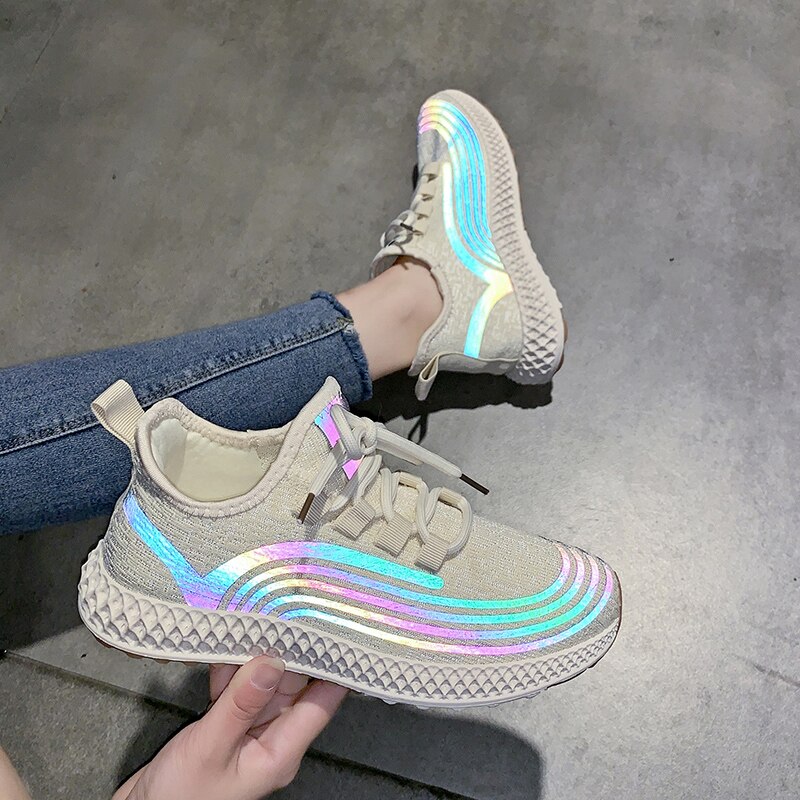 Reflective Sneakers Women Sport Running Shoes Lace Up Ladies Woman Mesh Breathable Zapatillas Zapatos De Mujer Vulcanized